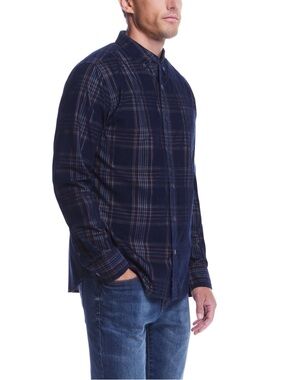 Weatherproof Vintage Mens XL Blue Plaid Corduroy Long Sleeve Button Down Shirt